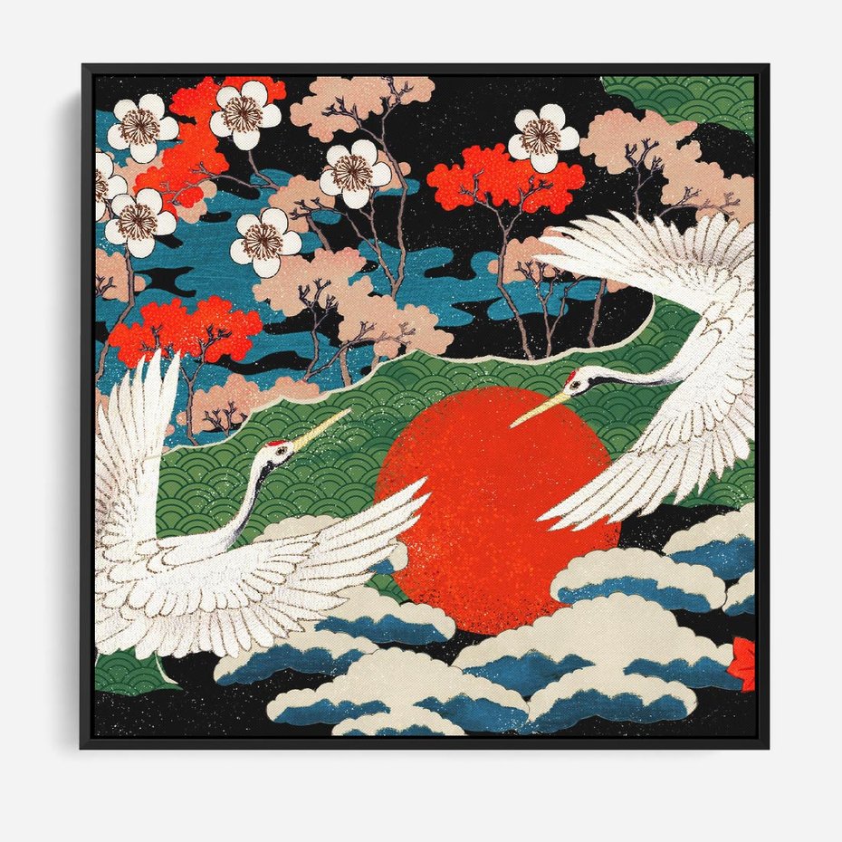 Obraz w ramie 50x50 - Wibracje emocji - sztuka japońska, wyraziste kolory - rama czarna