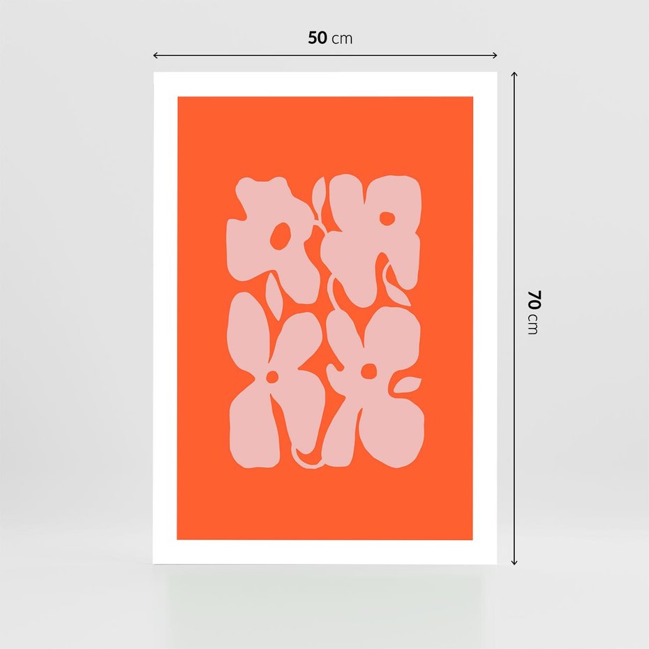 Plakat bez ramy 50x70 - Taniec Abstrakcji - kwiaty, energetyczne pomarańczowe tłó