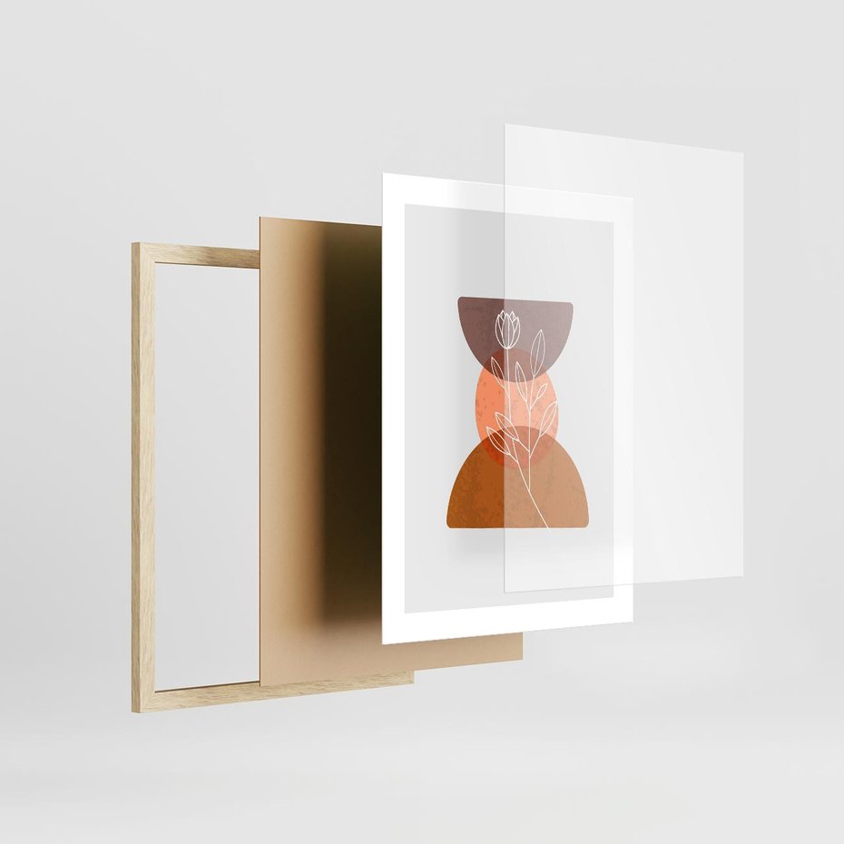 Plakat w ramie 30x40 - Kwiatowa Akwarela - akwarelowe kształty, brąz - rama drewno