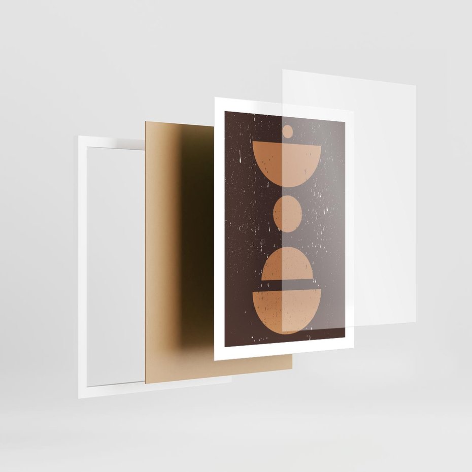 Plakat w ramie 50x70 - Impulsy Przestrzeni - mid century styl, nowoczesna grafika - rama biała