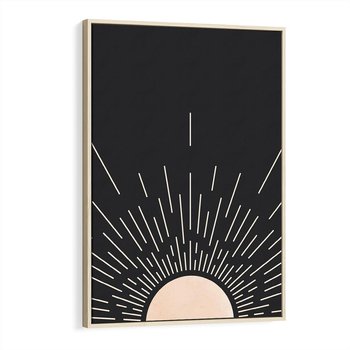 Obraz w ramie 50x70 - Słoneczny Portret Duszy - boho czarne słońce, nowoczesna grafika - rama drewno