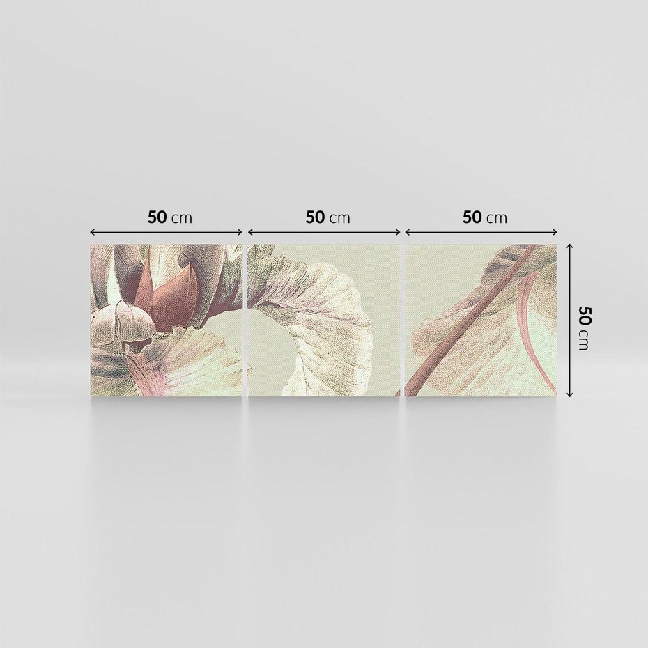 Obraz na płótnie 150x50 - Przenikanie światów barw - kwiaty vintage, tropikalne rośliny