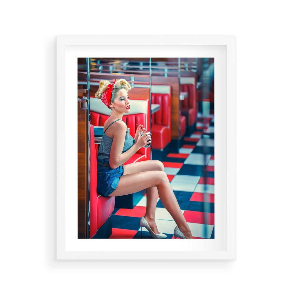 Plakat w ramie 40x50 - Stylowa Elegancja - retro, pinup - rama biała