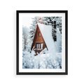 Plakat w ramie 40x50 - Zimowe Ustronie w Lesie - domek w lesie, zimowy las - rama czarna
