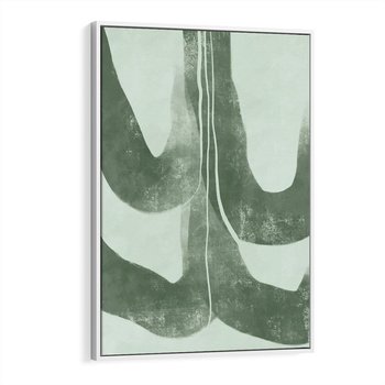Obraz w ramie 50x70 - Nurtująca Kompozycja Zieleni - abstrakcyjne delikatne zielone linie, podobne do gałęzi kwiatów - rama biała
