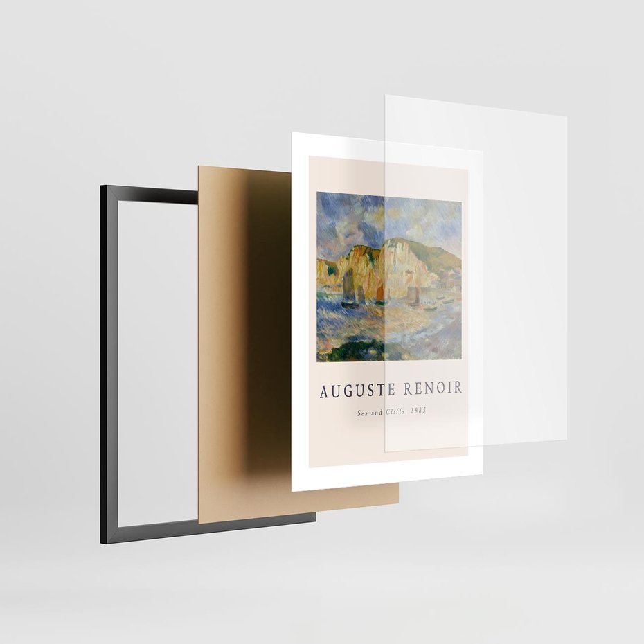 Plakat w ramie 30x40 - Plakat z Reprodukcją A. Renoira - Auguste Renoir, Morze i klify - rama czarna