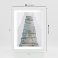 Plakat w ramie 30x40 - Niebieskie Schody Santorini - stare kamienne schody, niebieskie schody - rama biała