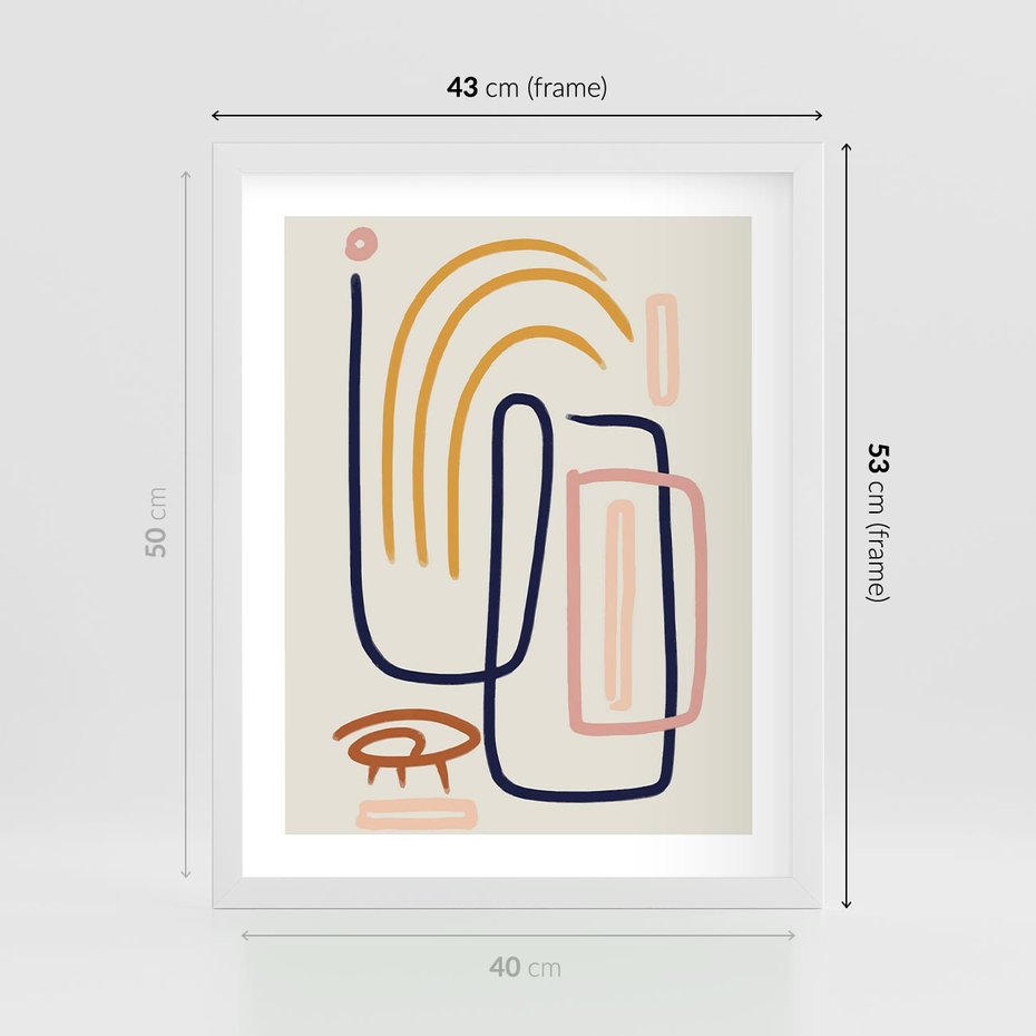 Plakat w ramie 40x50 - Abstrakcyjne Mrugnięcie - abstrakcja w stylu picasso, beżowe tło - rama biała