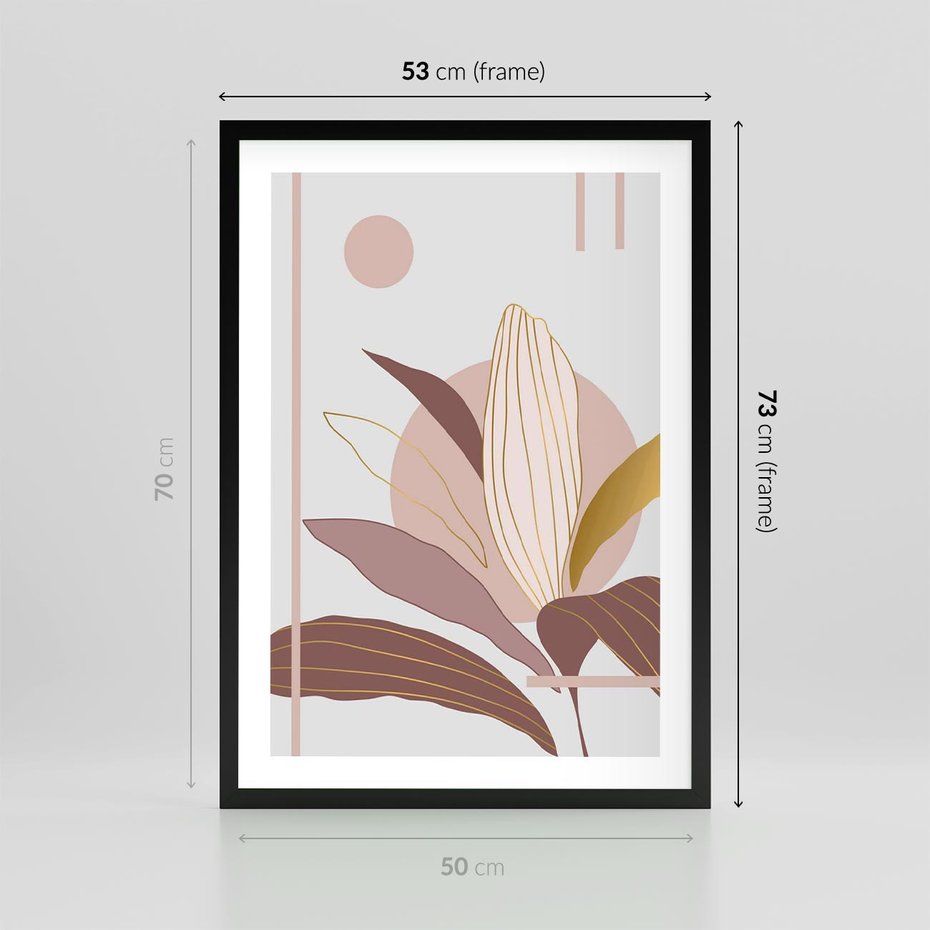 Plakat w ramie 50x70 - Pastelowa Uroda Natury: Kwiat z Złotymi Akcentami - pastelowa grafika, kwiat - rama czarna