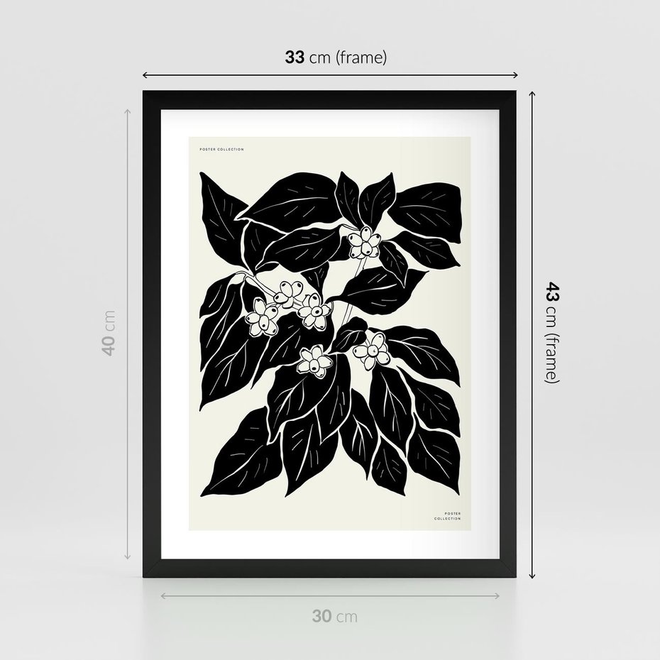 Plakat w ramie 30x40 - Ruchome szkicowe odbicia - czarno biała grafika, roślinność - rama czarna