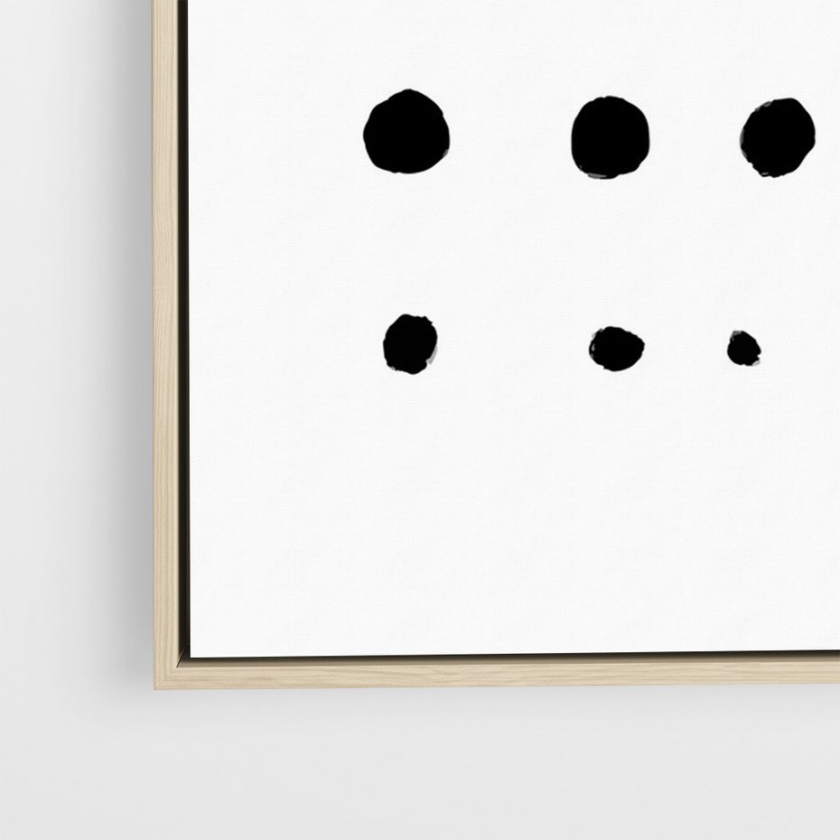 Obraz w ramie 50x70 - Refleksje Światła - minimalistyczna kompozycja, czarne kropkina białym tle - rama drewno