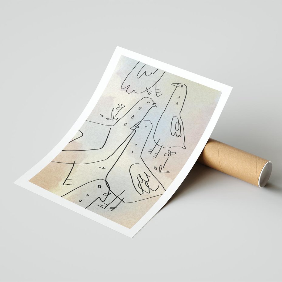 Plakat bez ramy 50x70 - Strukturalna Gromada - abstrakcyjny plakat, szkic ptaków