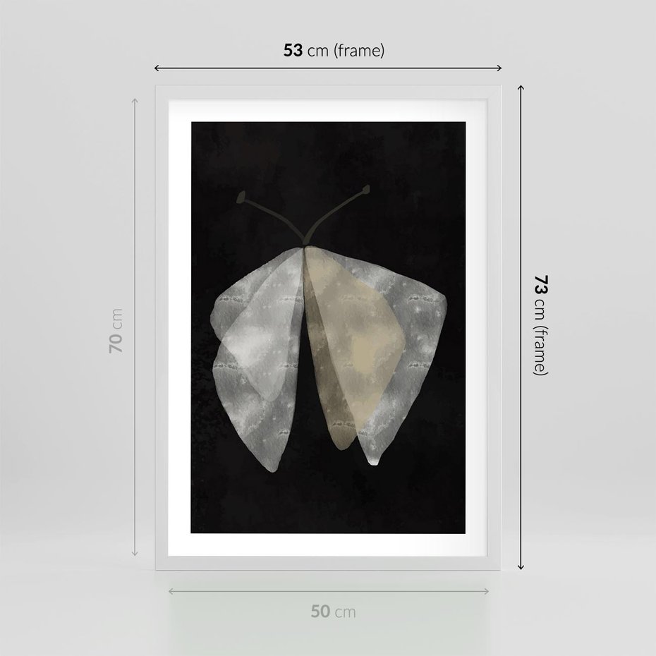 Plakat w ramie 50x70 - Obce Powidoki - abstrakcyjna ćma, mroczna atmosfera - rama biała