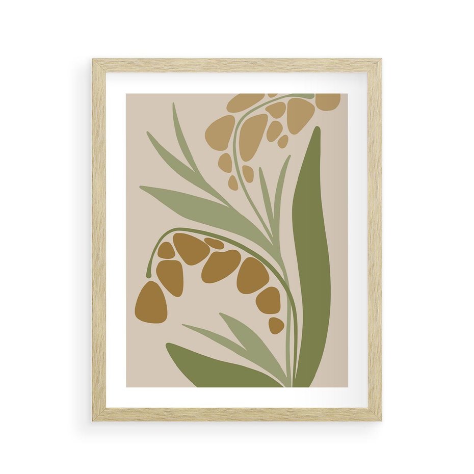 Plakat w ramie 40x50 - Minimalizm z Roślinami - nowoczesny plakat, roślinność - rama drewno