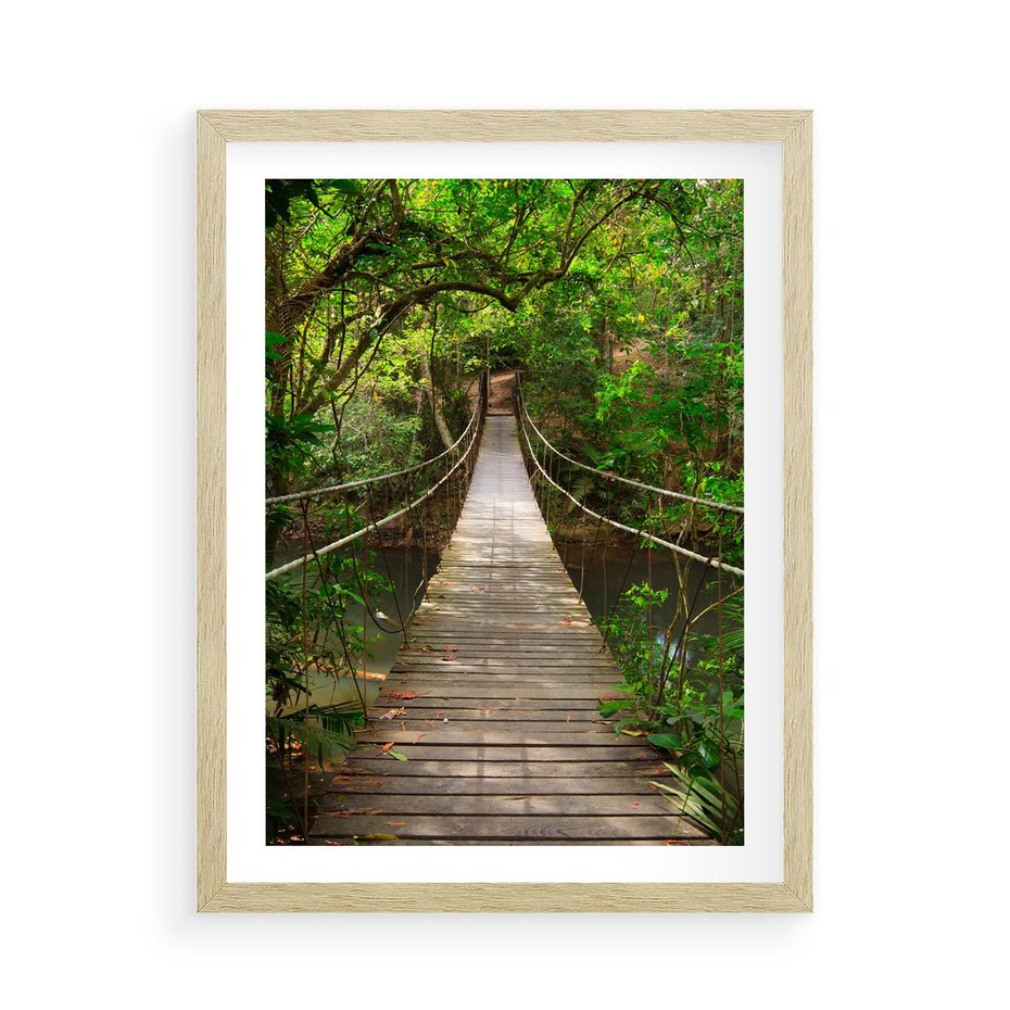 Plakat w ramie 50x70 - Przez Dżunglę - most, linowy - rama drewno
