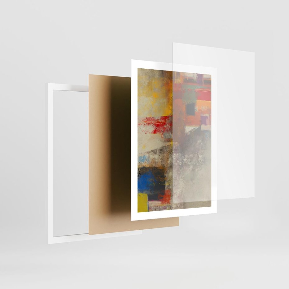 Plakat w ramie 50x70 - Abstrakcja olejna - kształty i kolory - abstrakcja, olejna - rama biała