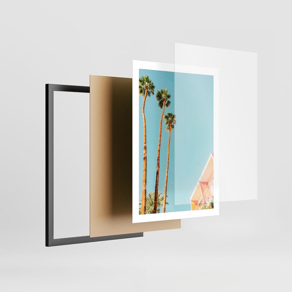 Plakat w ramie 50x70 - Letnie Marzenia - palmy, na tle nieba - rama czarna