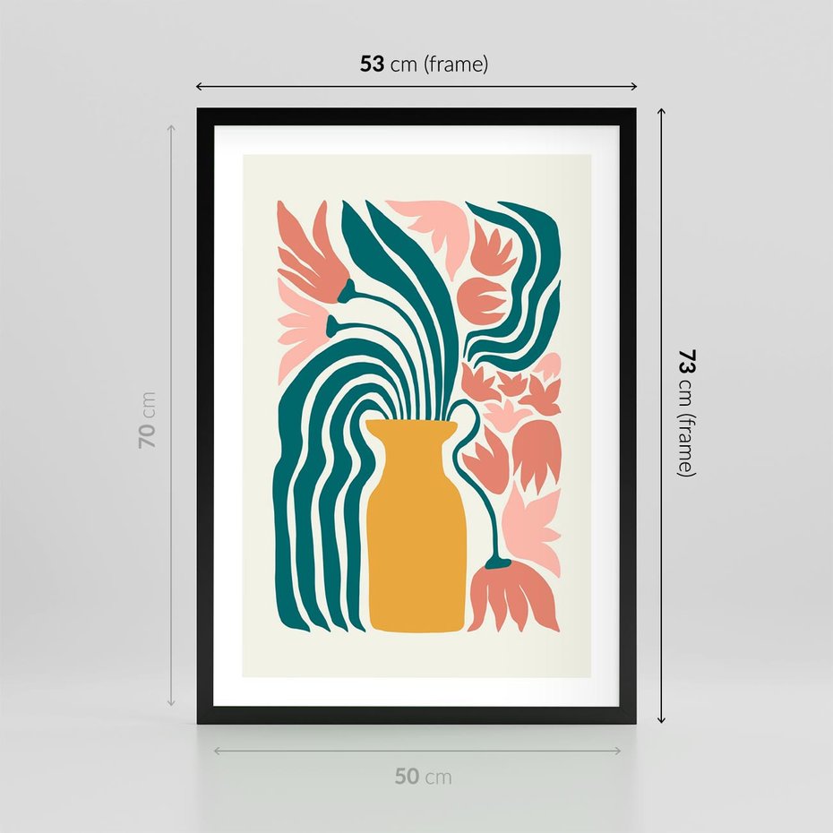 Plakat w ramie 50x70 - Kolorowe Pasmo - abstrakcyjne kwiaty w wazonie, pdastelowe kolory - rama czarna