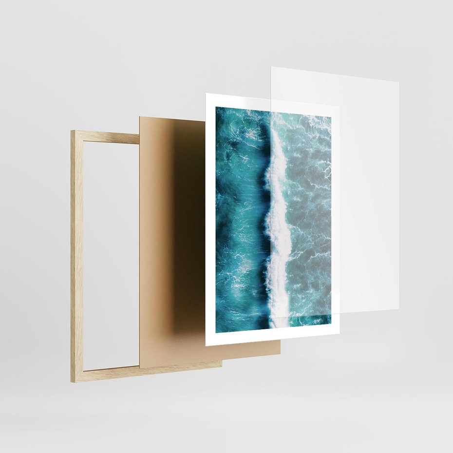 Plakat w ramie 50x70 - Błękitna Siła Oceanu - fale, ocean - rama drewno