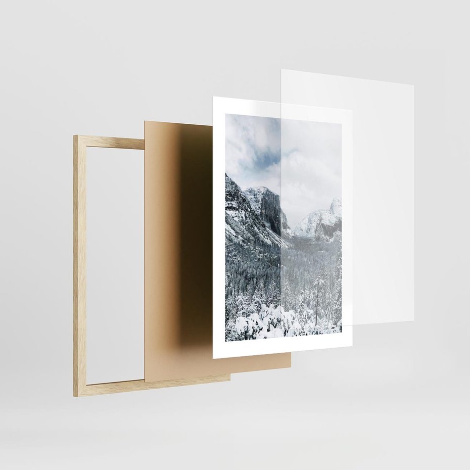 Plakat w ramie 30x40 - Góry Śnieżnej Krainy - góry, szczyty - rama drewno