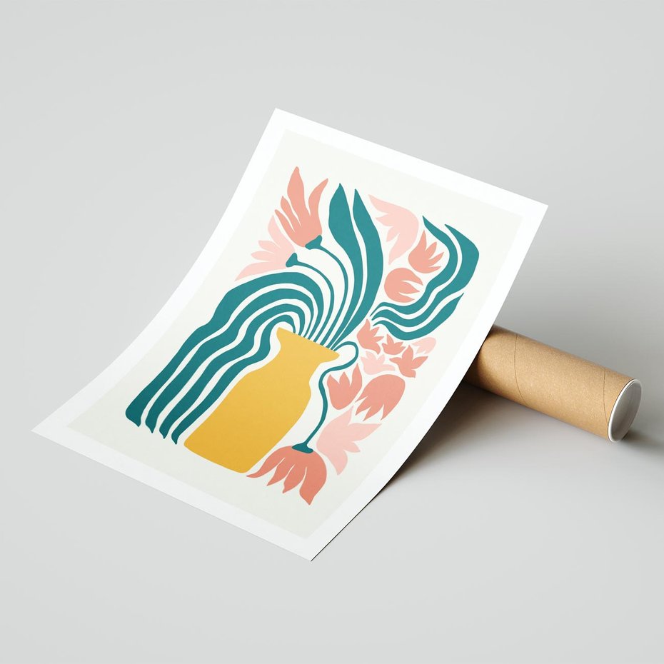 Plakat bez ramy 50x70 - Kolorowe Pasmo - abstrakcyjne kwiaty w wazonie, pdastelowe kolory