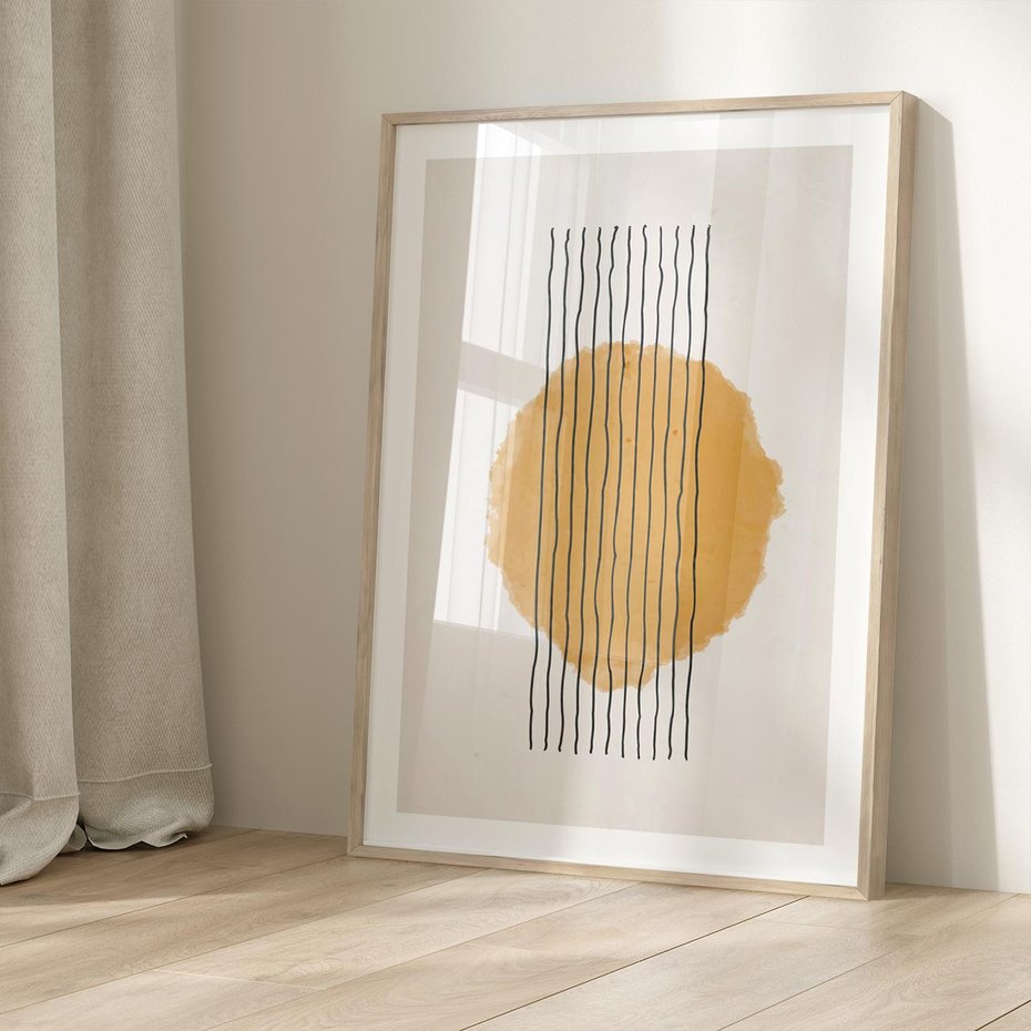 Plakat w ramie 40x50 - Taniec Emocji - abstrakcyjne akwarelowe plamy, nieregularne kreski - rama drewno