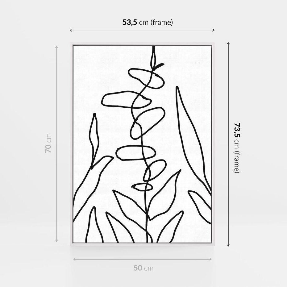 Obraz w ramie 50x70 - Liście Mocy - mroczna sztuka, minimalizm - rama biała