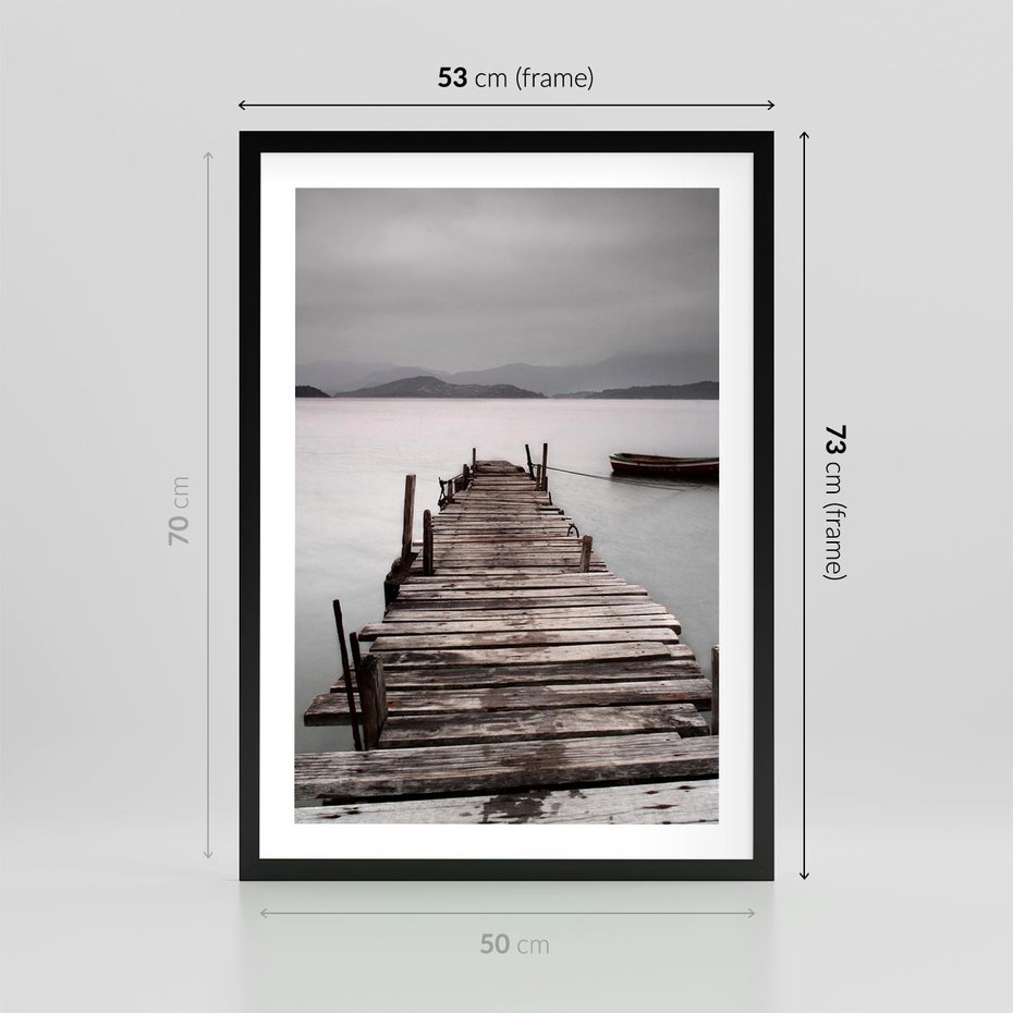 Plakat w ramie 50x70 - Spokój nad Jeziorem - pomost, jezioro - rama czarna