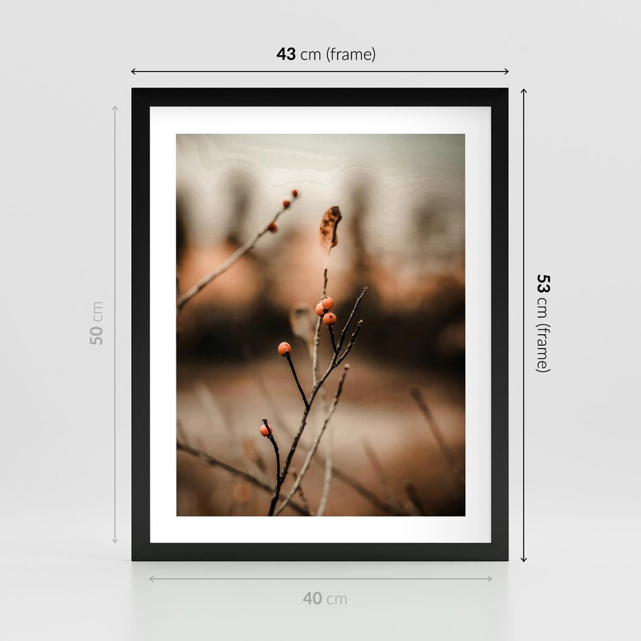 Plakat w ramie 40x50 - Jarzębina w Pejzażu - jesień, gałązka - rama czarna