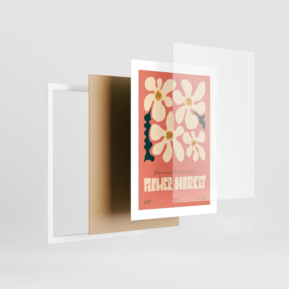 Plakat w ramie 30x40 - Szkicowane Kolorowe Uczucia - kwiatowa kompozycja, minimalizm - rama biała