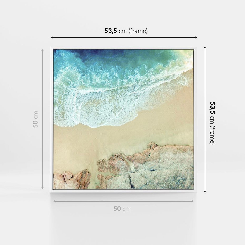 Obraz w ramie 50x50 - Turkusowe Skrzydła - morze, plaża - rama biała