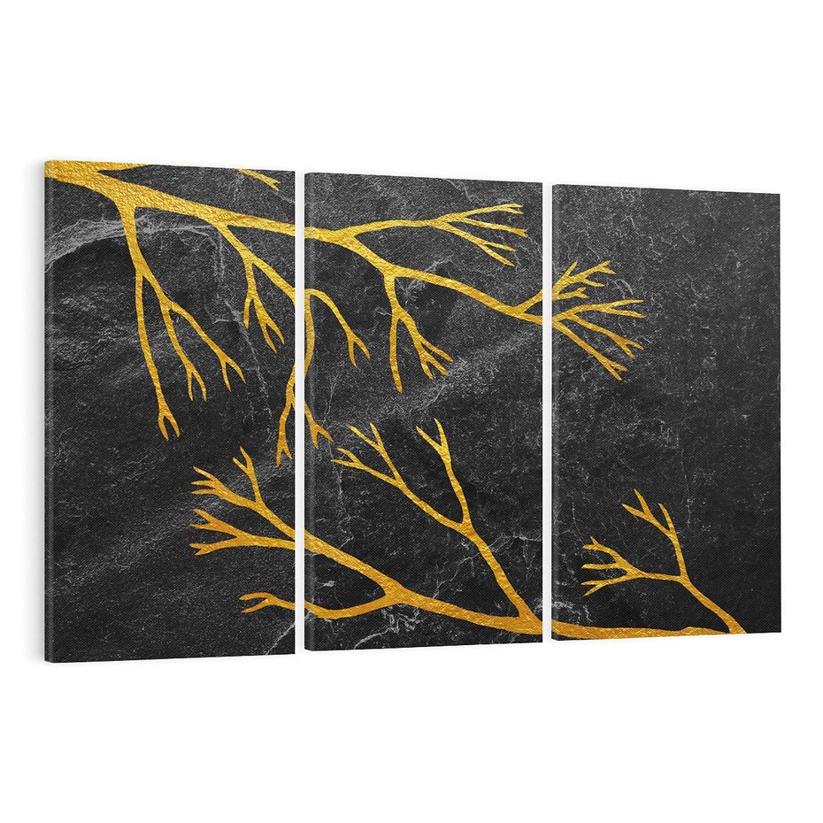 Obraz na płótnie 120x80 - Marmurowe Drzewa Snu - złote gałęzie, drzewa