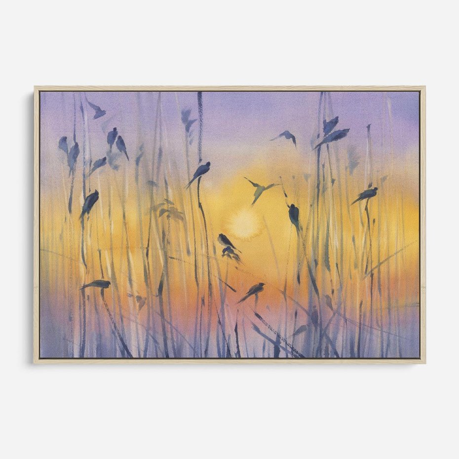 Obraz w ramie 70x50 - Mistyka Poranka nad Szuwaram - wschód słońca w szuwarach, trawy - rama drewno