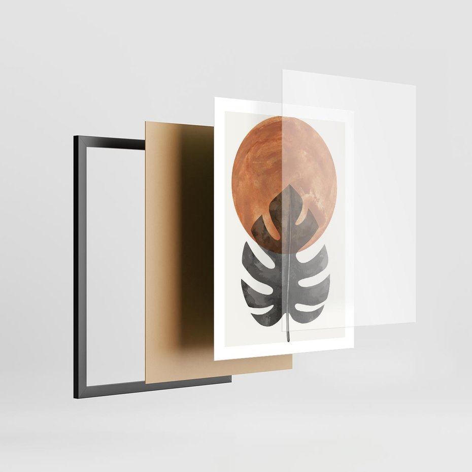 Plakat w ramie 50x70 - Natura a Sztuka - liść monstery, czarna grafika - rama czarna