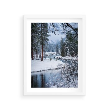 Plakat w ramie 40x50 - Śnieżne cuda - zima, las - rama biała