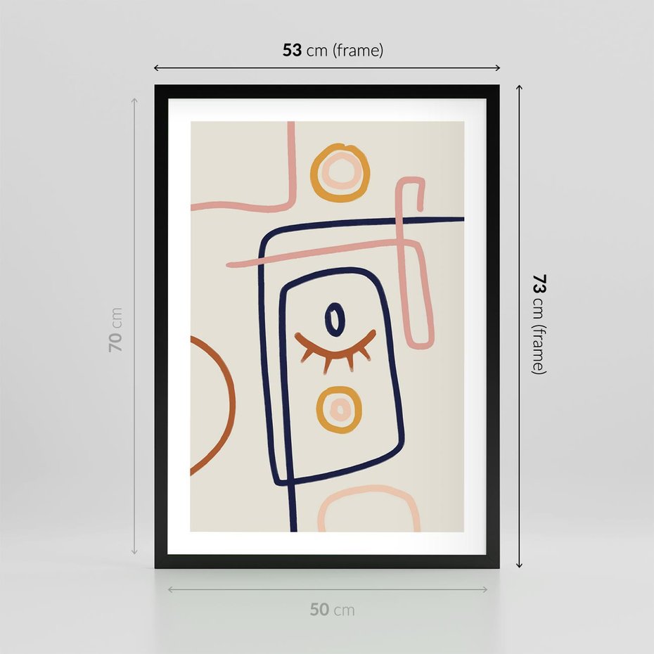 Plakat w ramie 50x70 - Manifestacje Dziwności - abstrakcja w stylu picasso, beżowe tło - rama czarna