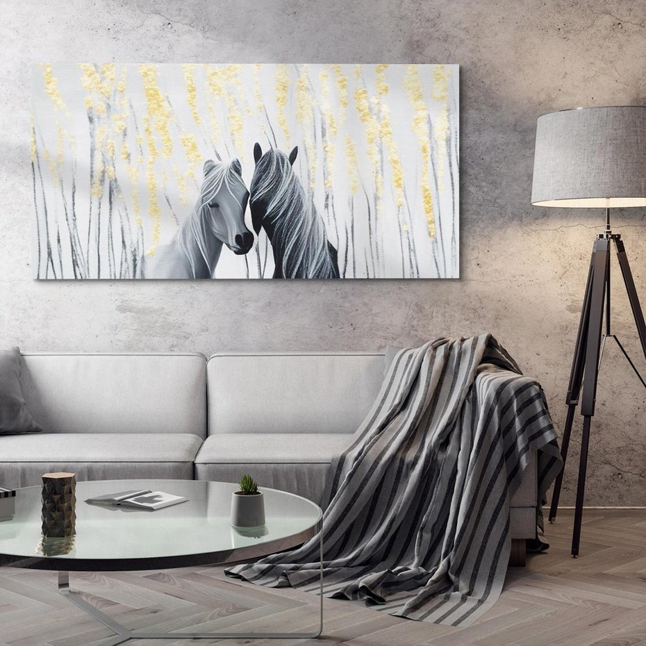 Obraz na płótnie 100x50 - Boho Marzenie - nowoczesna grafika, białe konie