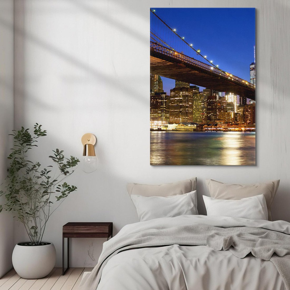 Obraz na płótnie 70x100 - Nowojorski most w świetle nocy - most, Nowy Jork