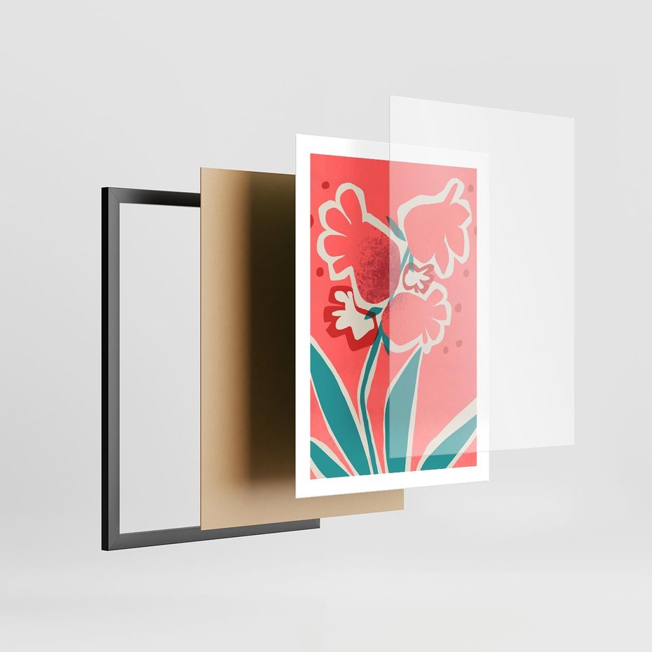 Plakat w ramie 50x70 - Rozkwitające Plamy i Formy - nowoczesny plakat, abstrakcyjne kwiaty - rama czarna