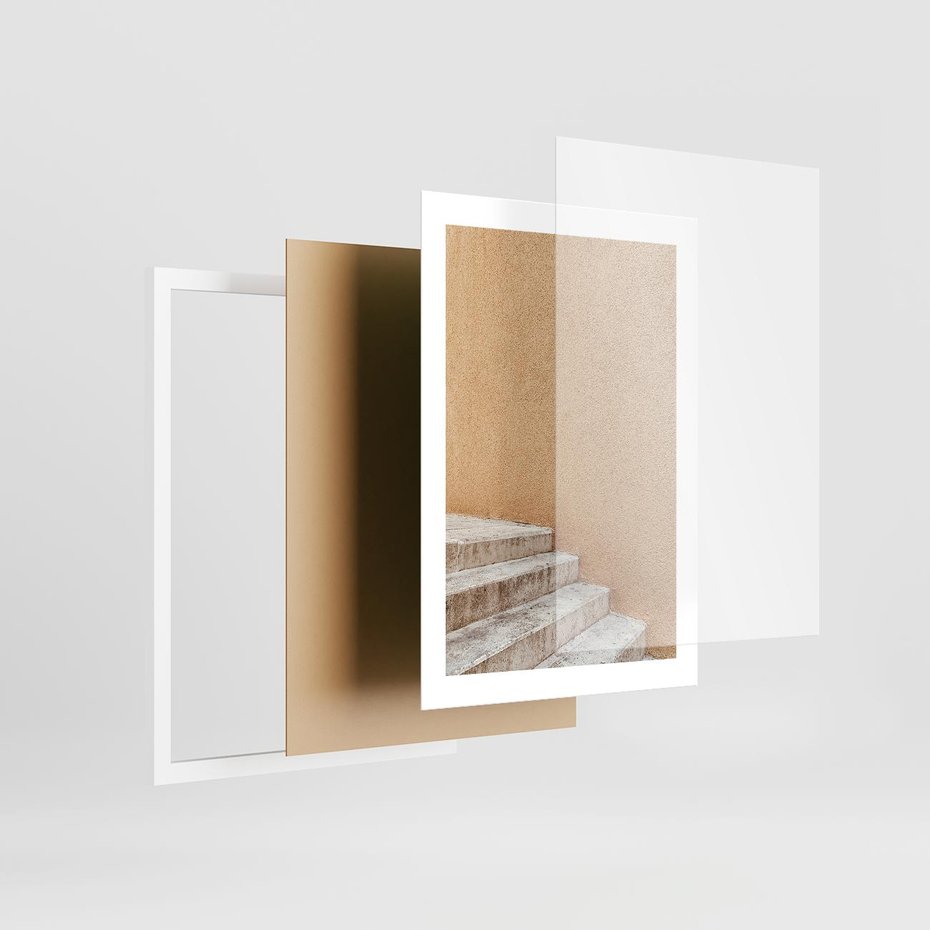 Plakat w ramie 30x40 - Schod w Beżu - schody, minimalizm - rama biała
