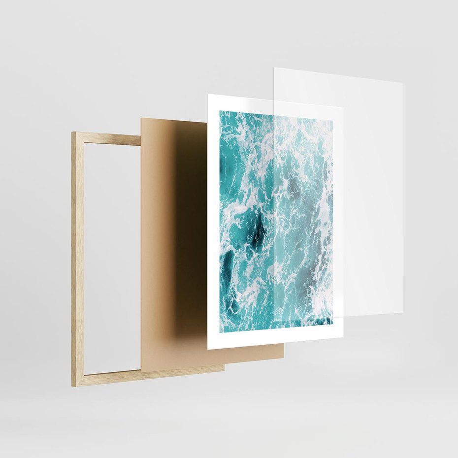 Plakat w ramie 30x40 - Wzburzony Ocean: Widok Z Góry - wzburzony ocean, błękitna woda - rama drewno