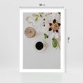 Plakat bez ramy 50x70 - Bukiet Kwiatów i Kawa na Stole - fotografia, na stole bukiet