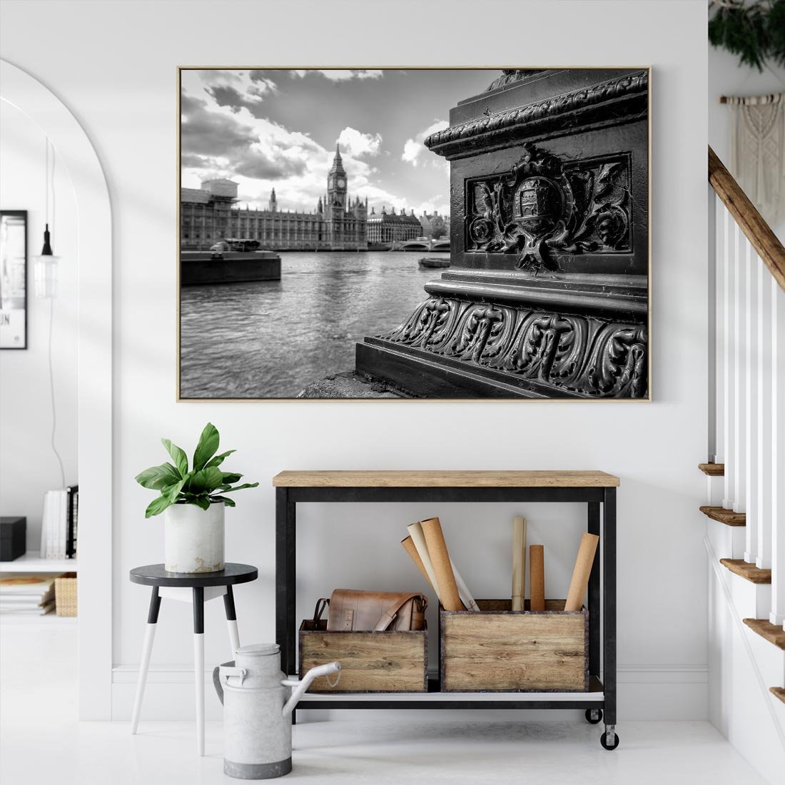 Obraz w ramie 100x70 - Pejzaż kruchości i siły - Londyn, Tamiza - rama drewno