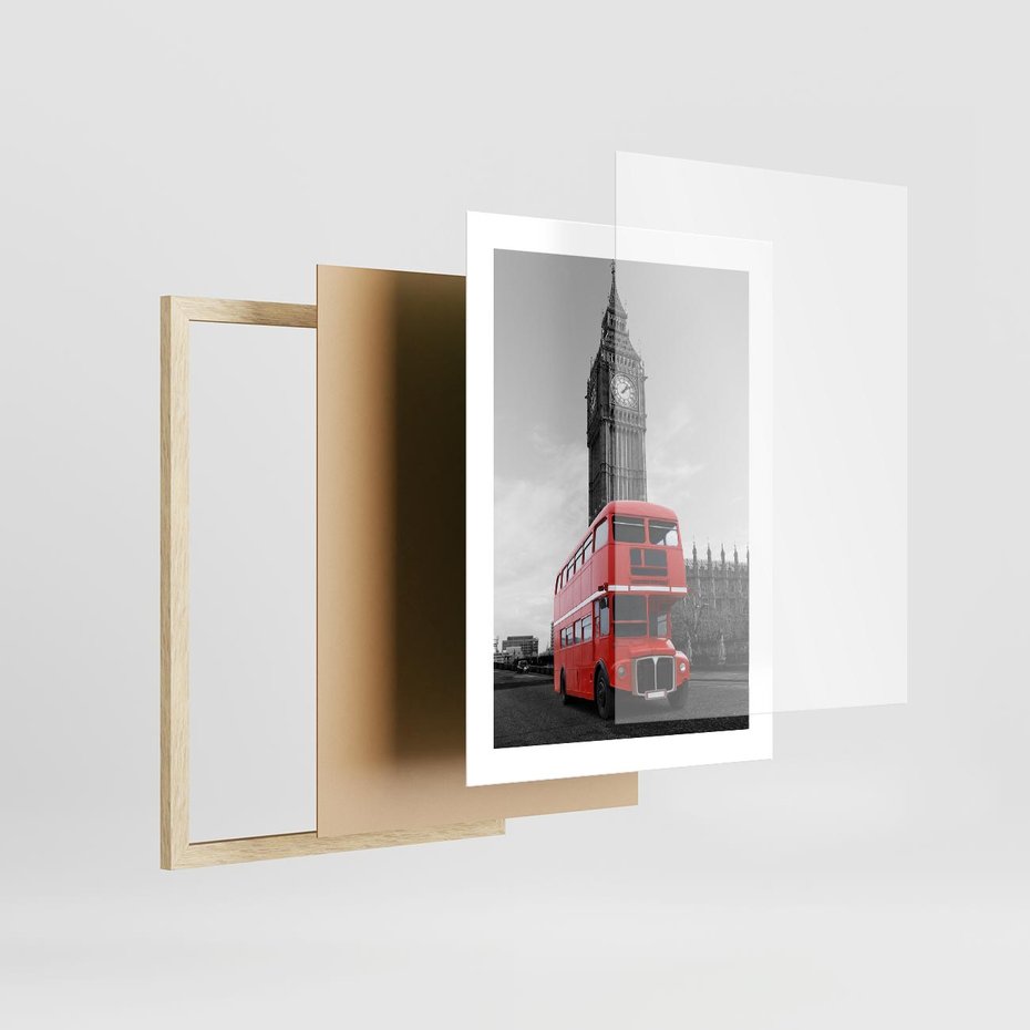 Plakat w ramie 30x40 - Autobusy w tętniącym życiem Londynie - Londyn, autobus - rama drewno