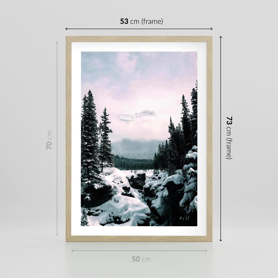 Plakat w ramie 50x70 - Zimowe Góry - zimowy krajobraz, góry - rama drewno