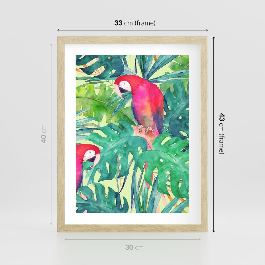 Plakat w ramie 30x40 - Egzotyczna Przygoda - tropikalne, liście - rama drewno