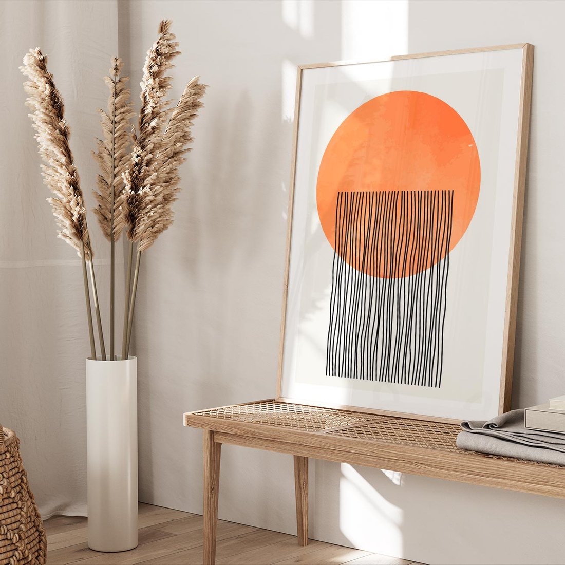 Plakat w ramie 50x70 - Echa Wyobraźni - koło, boho styl - rama drewno