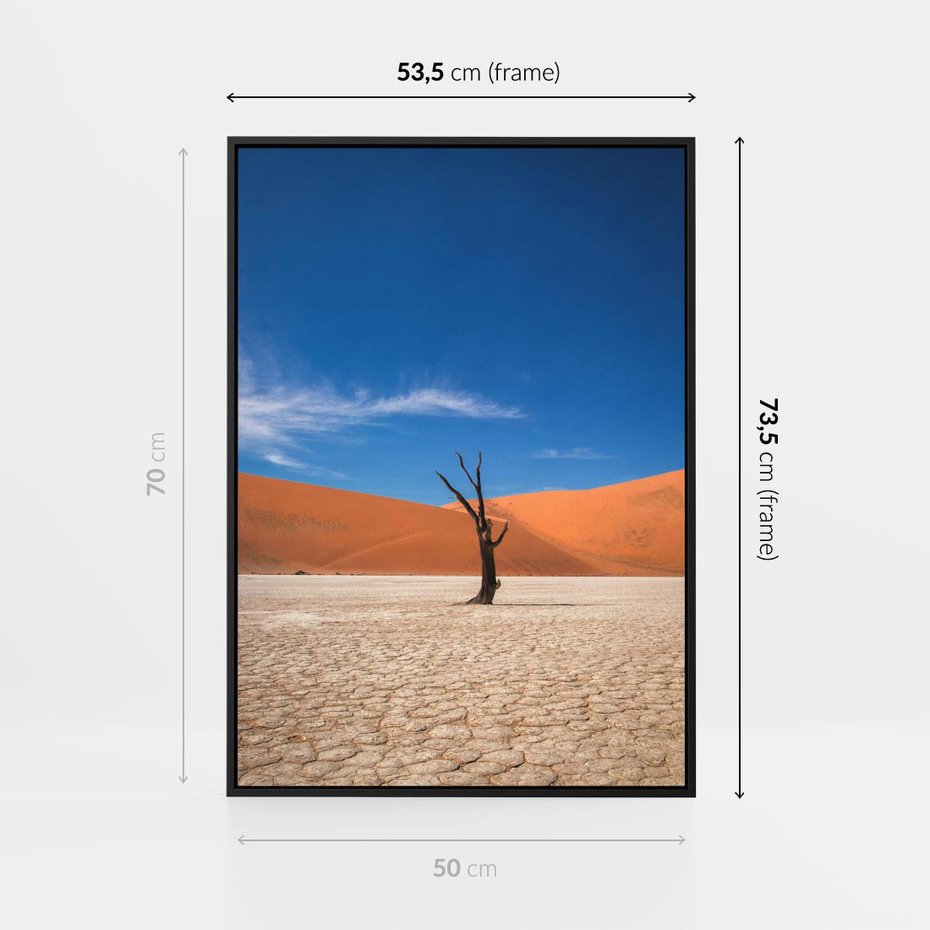 Obraz w ramie 50x70 - Słońce i Suche Drzewo - pustynia, suche - rama czarna