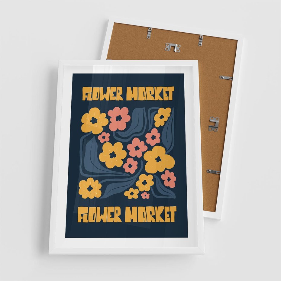 Plakat w ramie 50x70 - Impulsy Rozkwitu - plakat, granatowe tło - rama biała