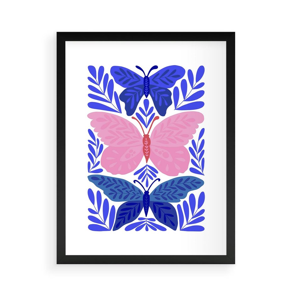 Plakat w ramie 50x70 - Delikatna Symfonia Natury - motyle, rośliny - rama czarna